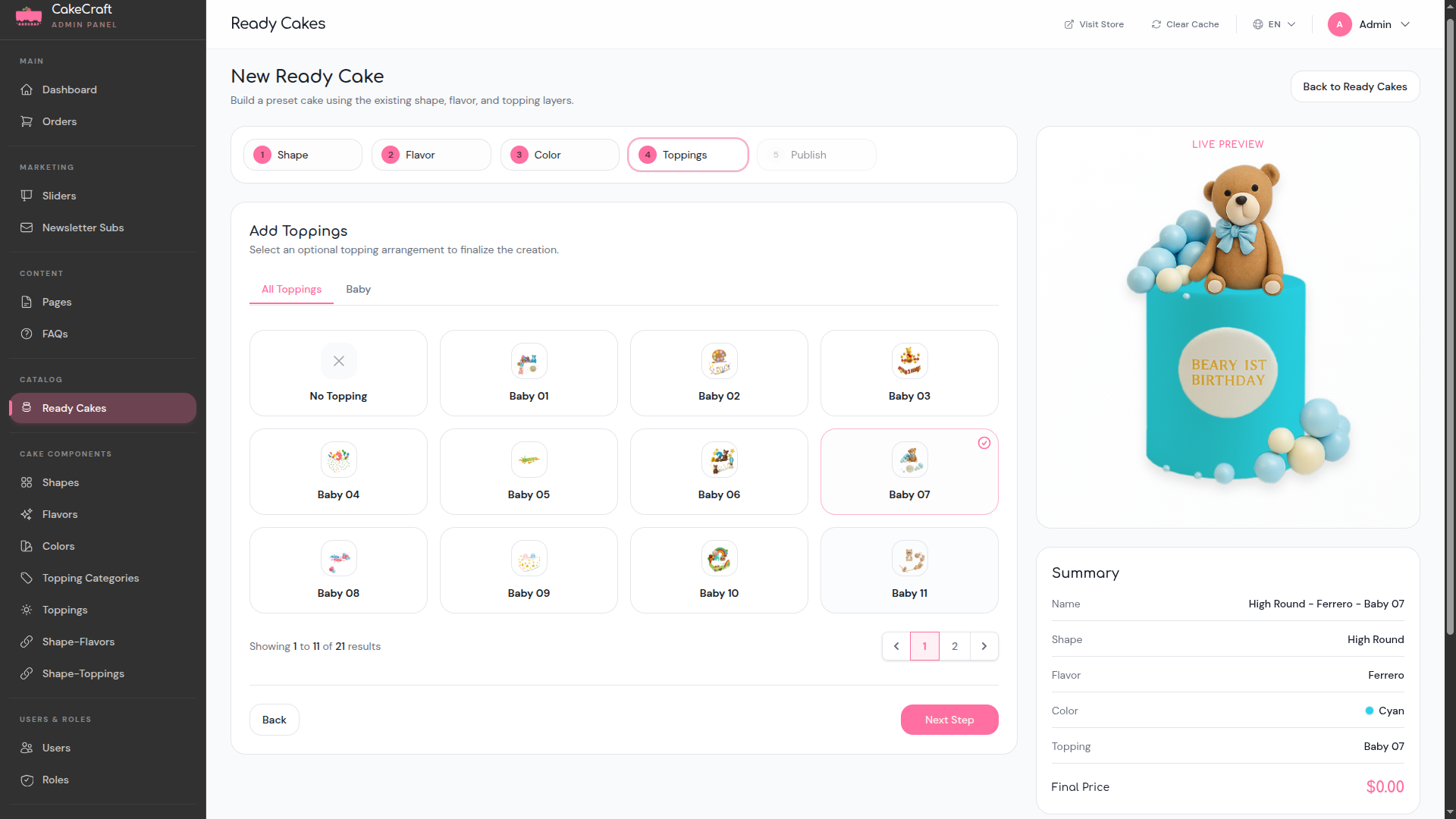 Cake Builder Interface