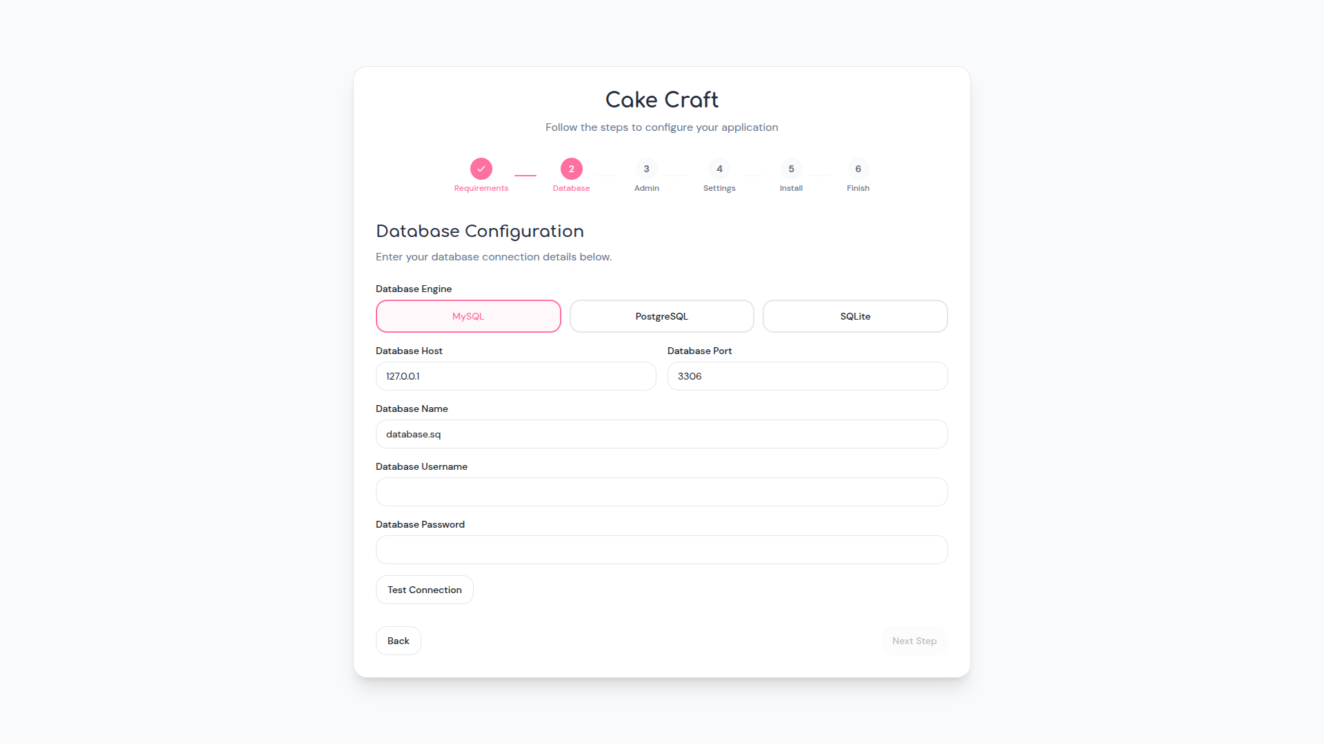 Installation Step 2 - Database Configuration