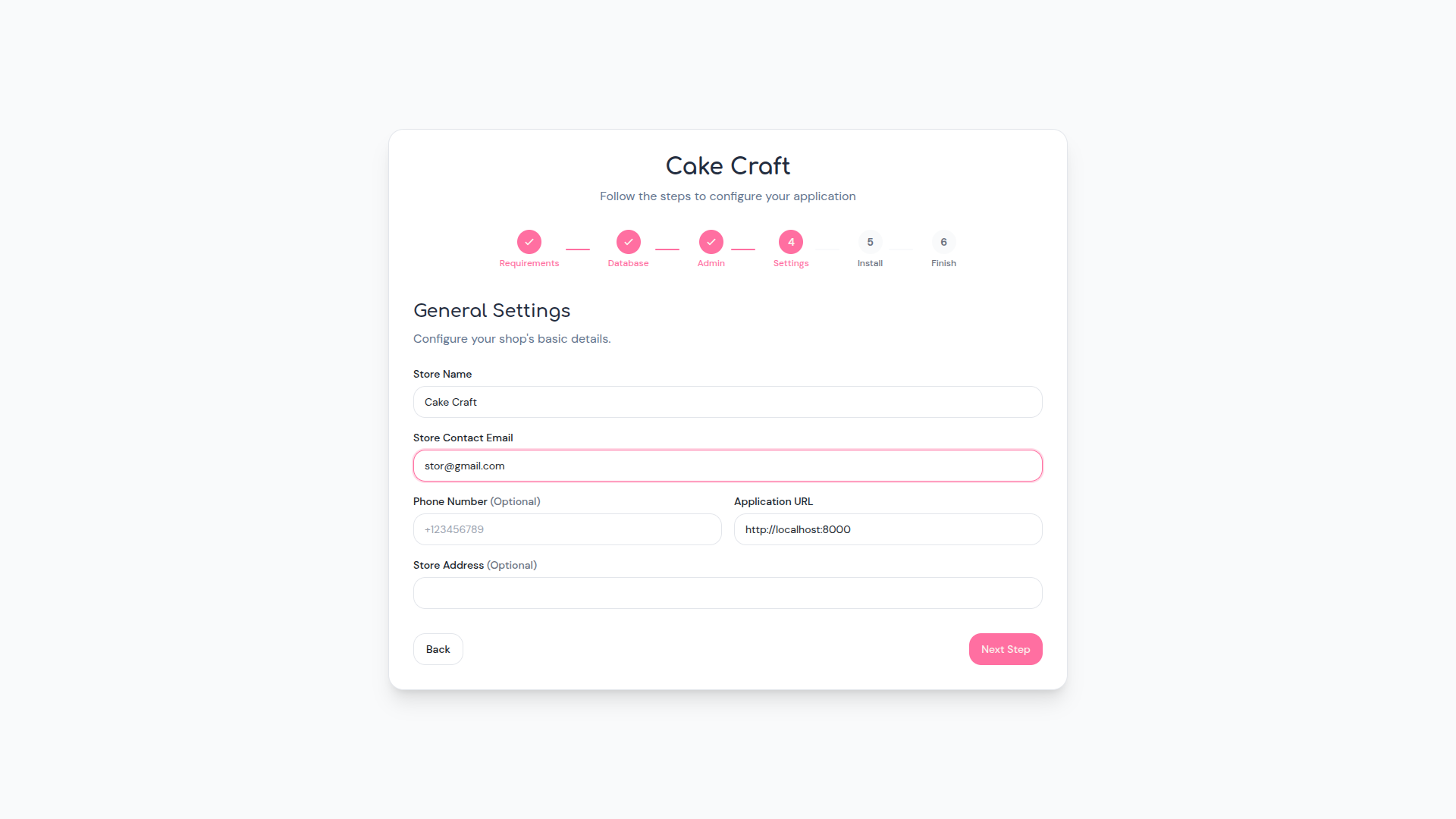 Installation Step 4 - General Settings